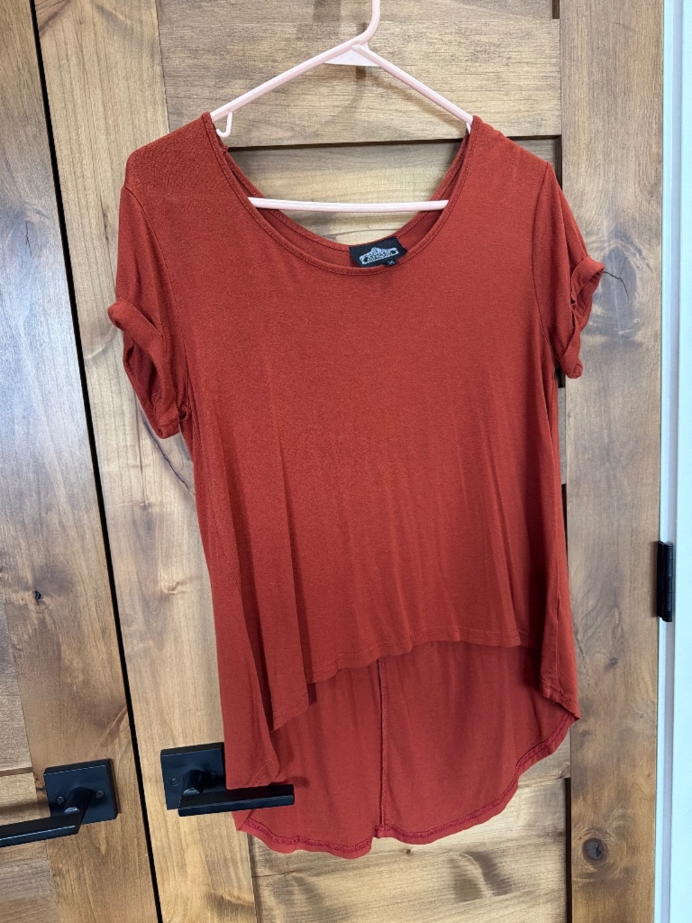 Flowy high low blouse in beautiful shade of rust